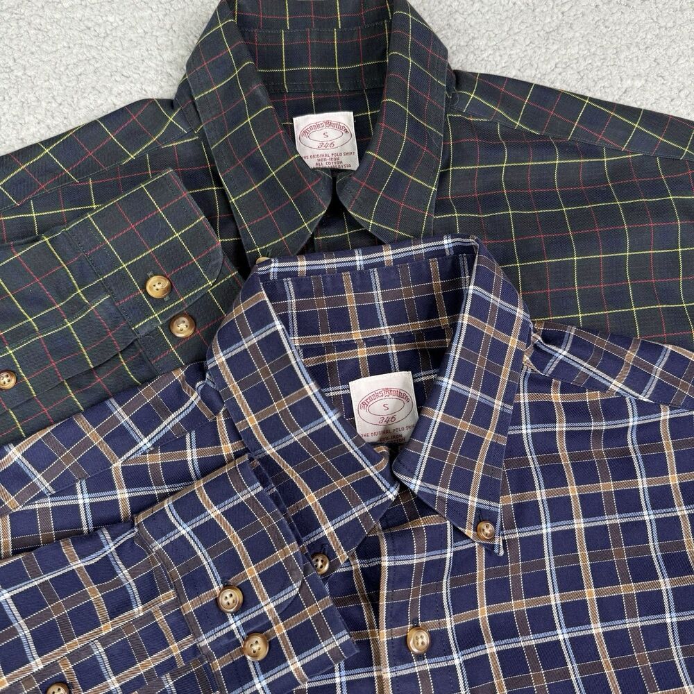 Brooks Brothers 346 Dress Shirt Mens Small Lot of 2 Plaid Non Iron Button Down